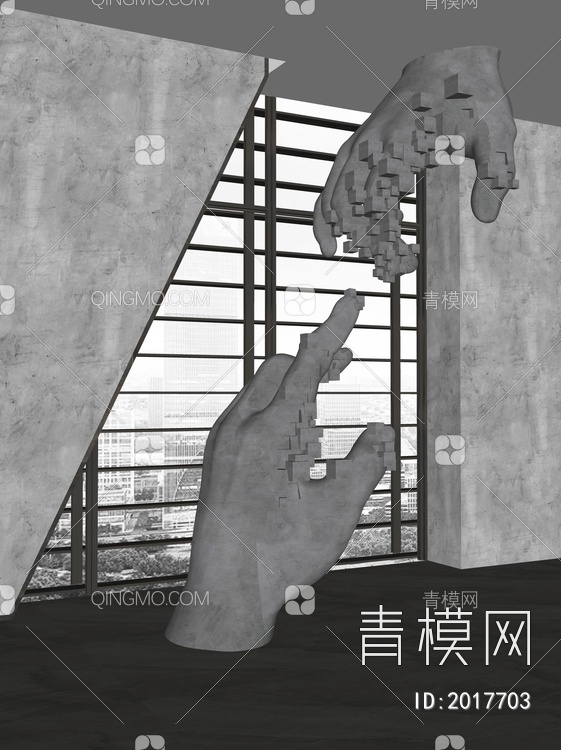 大厅手雕塑装置摆件SU模型下载【ID:2017703】