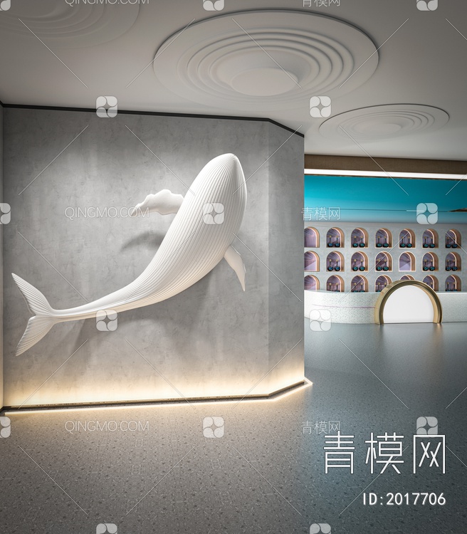 大厅鲸鱼雕塑装置SU模型下载【ID:2017706】