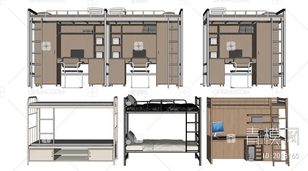 宿舍高低床SU模型下载【ID:2018165】