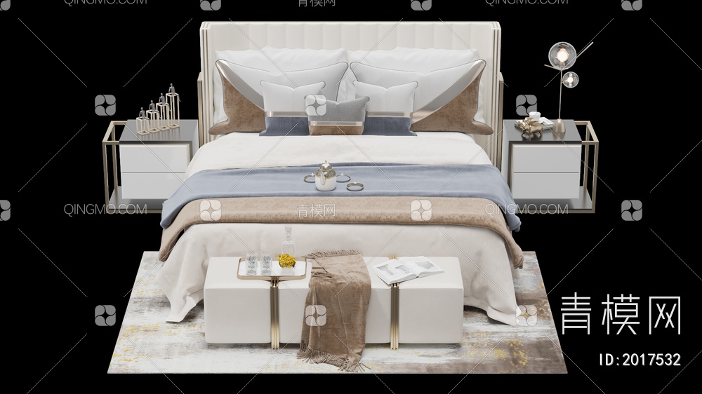 床 床头柜3D模型下载【ID:2017532】