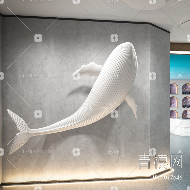 大厅鲸鱼雕塑装置3D模型下载【ID:2017646】