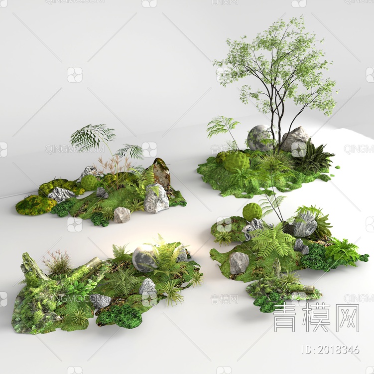 植物堆景观绿植SU模型下载【ID:2018346】