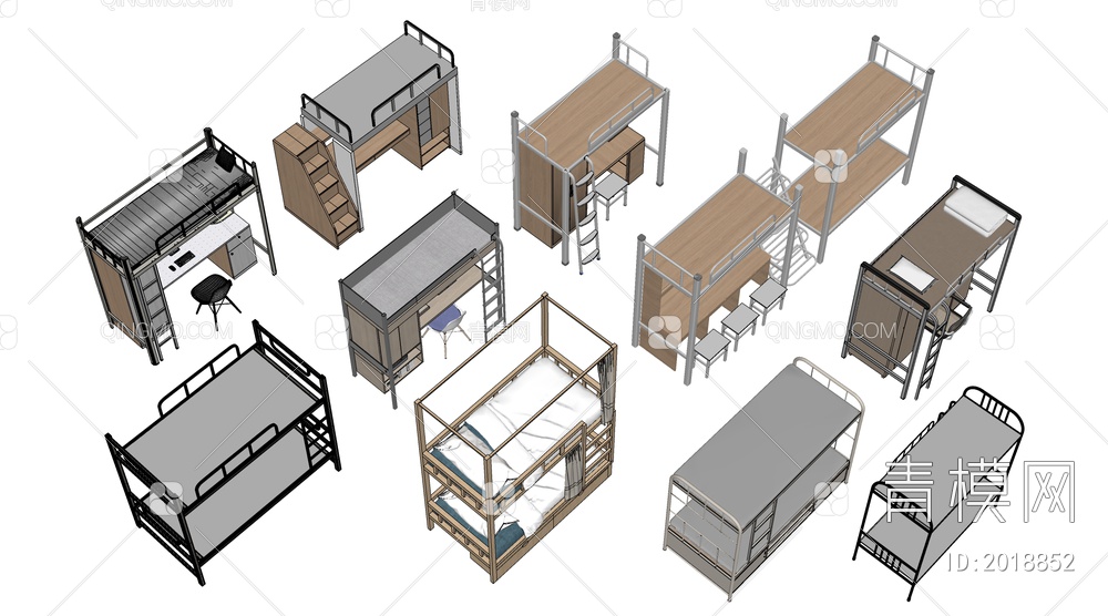 宿舍高低床SU模型下载【ID:2018852】