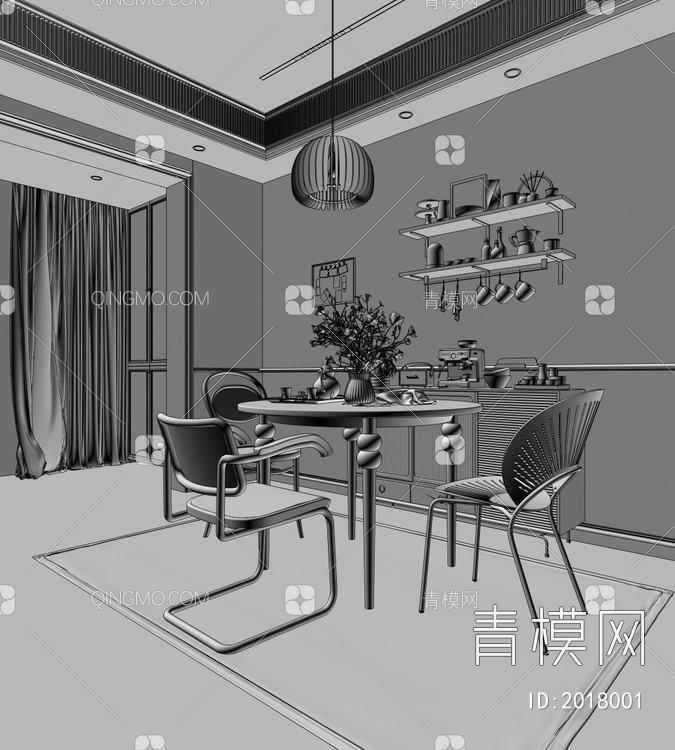 餐厅 餐桌椅3D模型下载【ID:2018001】