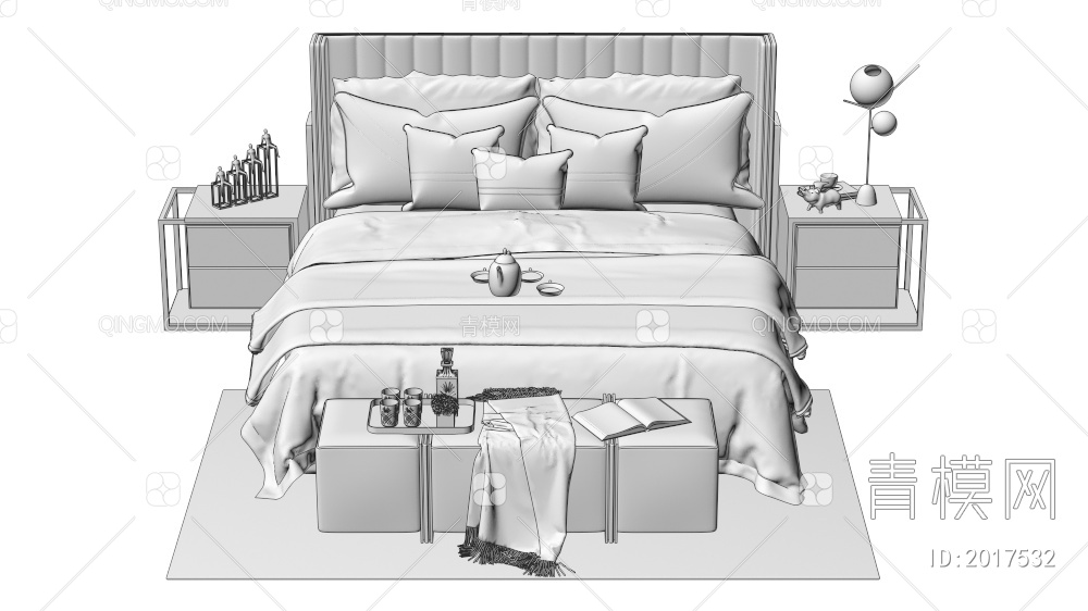 床 床头柜3D模型下载【ID:2017532】