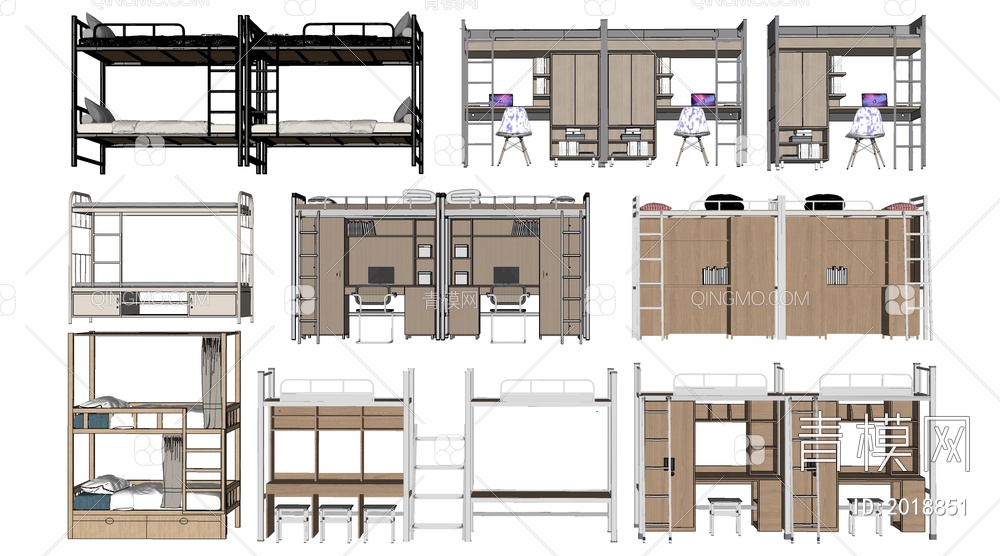 宿舍高低床SU模型下载【ID:2018851】
