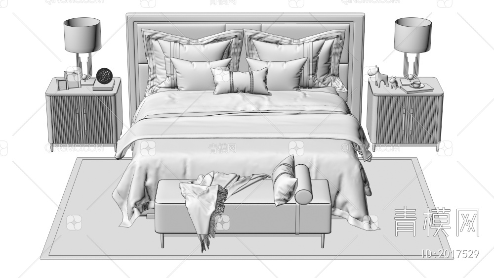 床 床头柜3D模型下载【ID:2017529】