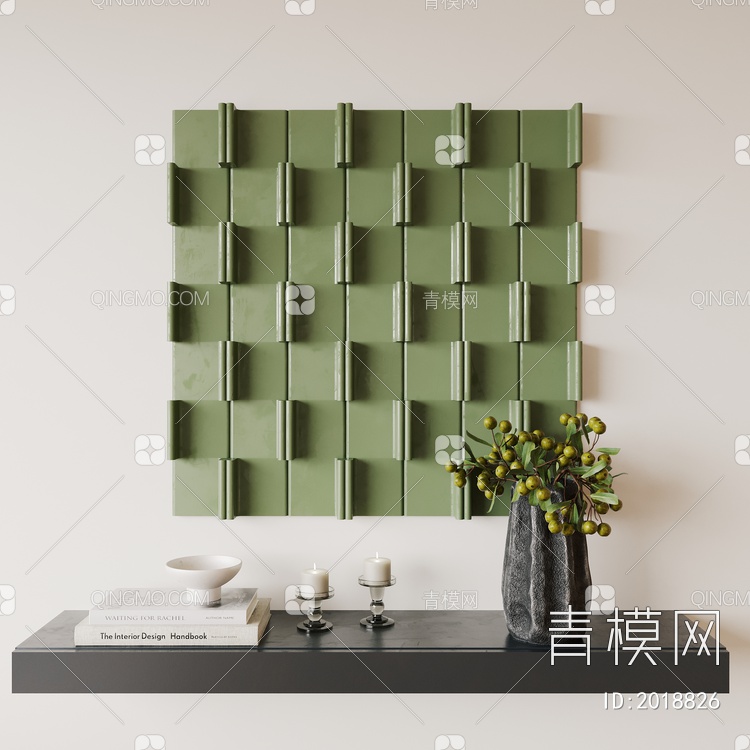 立体几何橄榄绿墙饰挂件SU模型下载【ID:2018826】