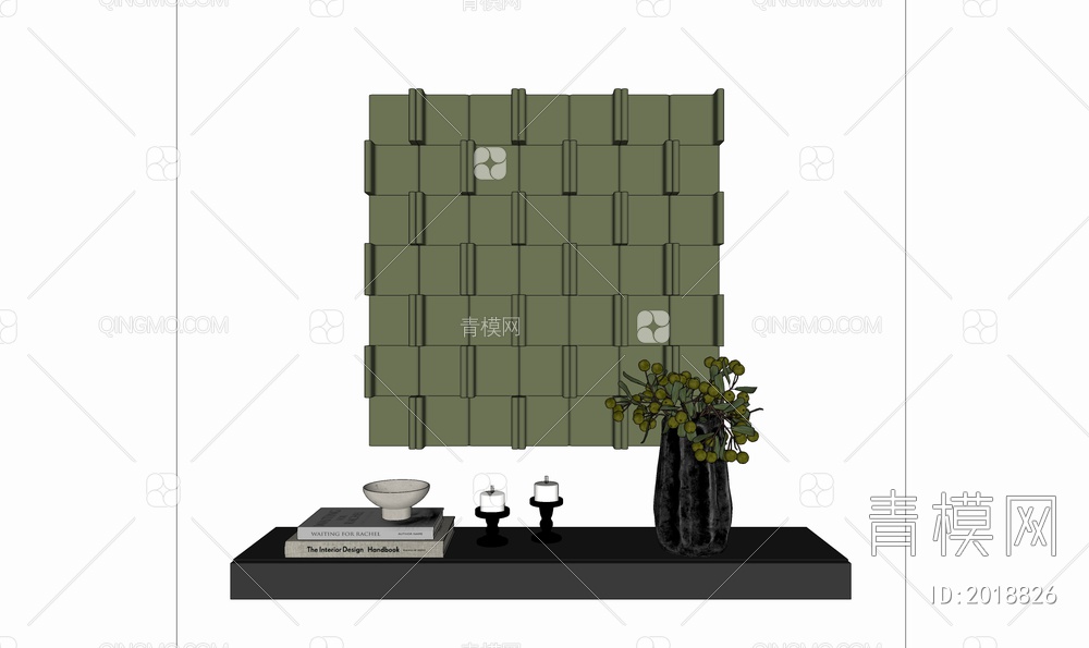立体几何橄榄绿墙饰挂件SU模型下载【ID:2018826】