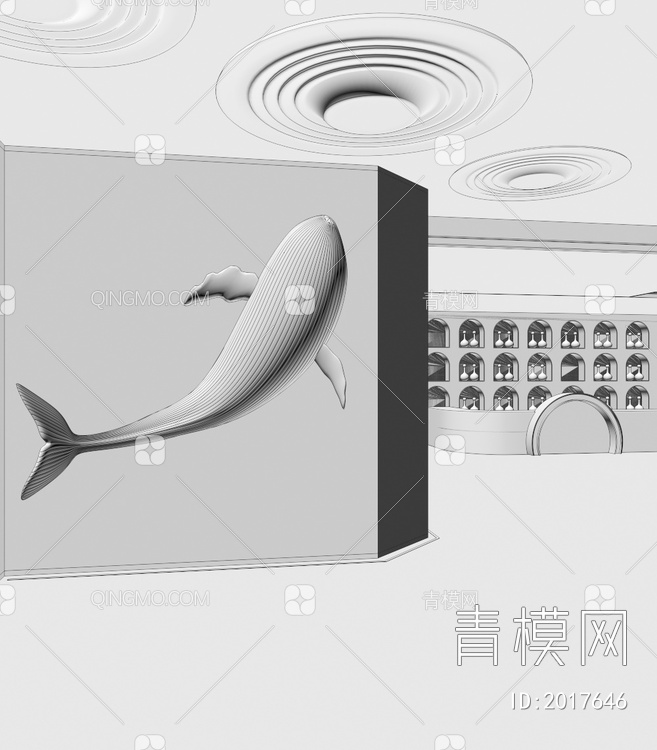 大厅鲸鱼雕塑装置3D模型下载【ID:2017646】