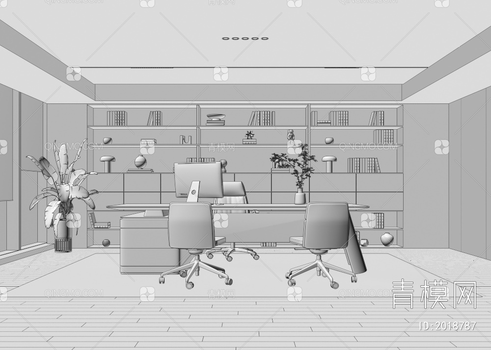办公室 经理 办公桌椅 办公沙发 办公椅 书柜 地毯 装饰柜 卷帘3D模型下载【ID:2018787】