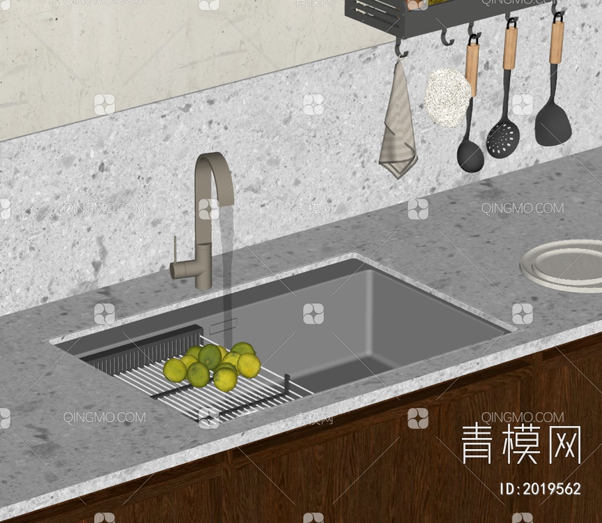 厨房嵌入式水槽洗菜盆水龙头SU模型下载【ID:2019562】