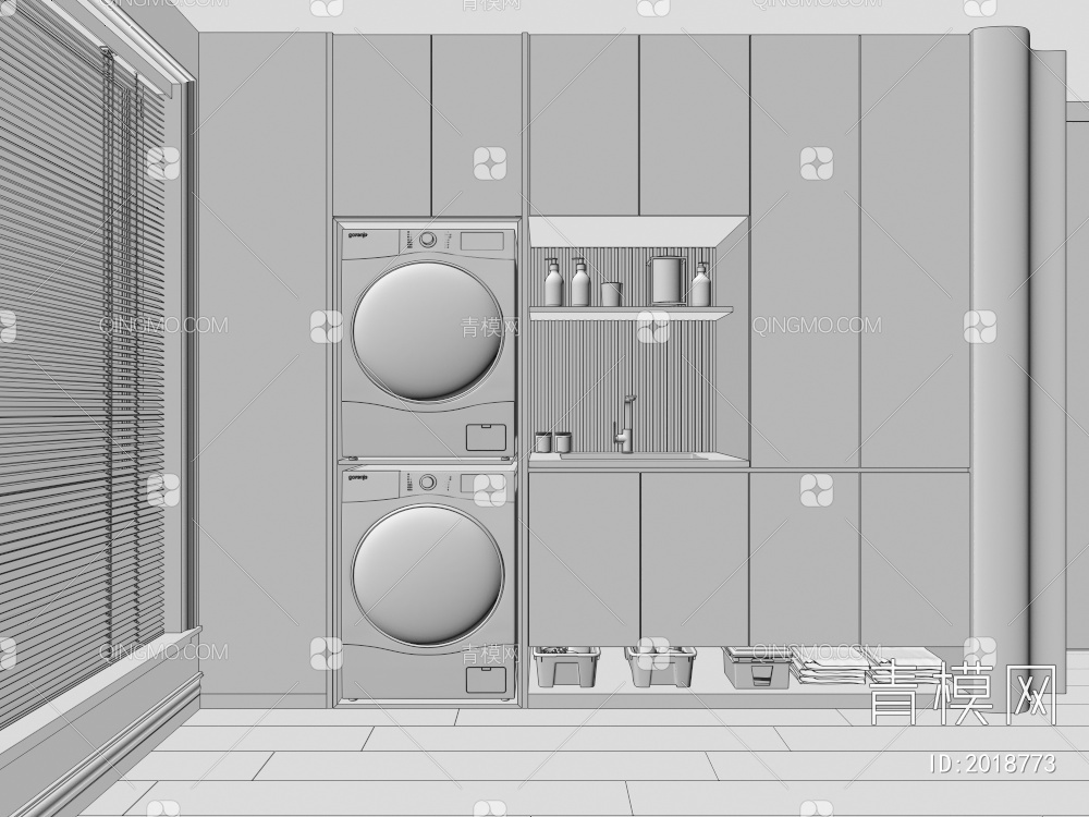 洗衣机柜组合 一体化洗衣机烘干机3D模型下载【ID:2018773】