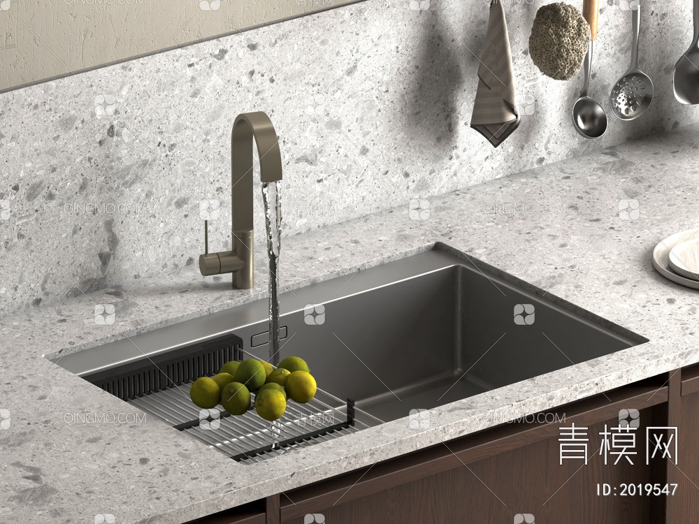 厨房嵌入式水槽 洗菜盆 水龙头3D模型下载【ID:2019547】