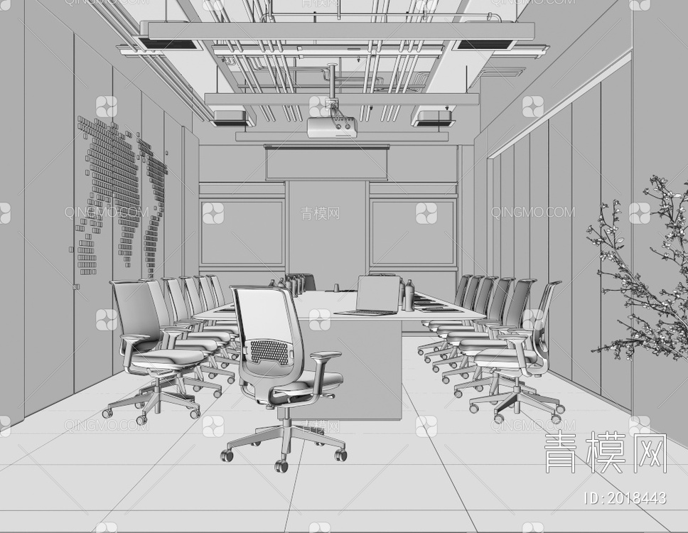 会议室  多功能会议室  会议桌椅组合3D模型下载【ID:2018443】