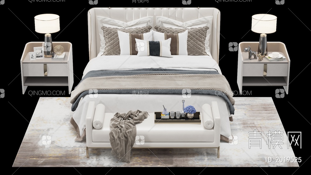 床 床头柜3D模型下载【ID:2019525】