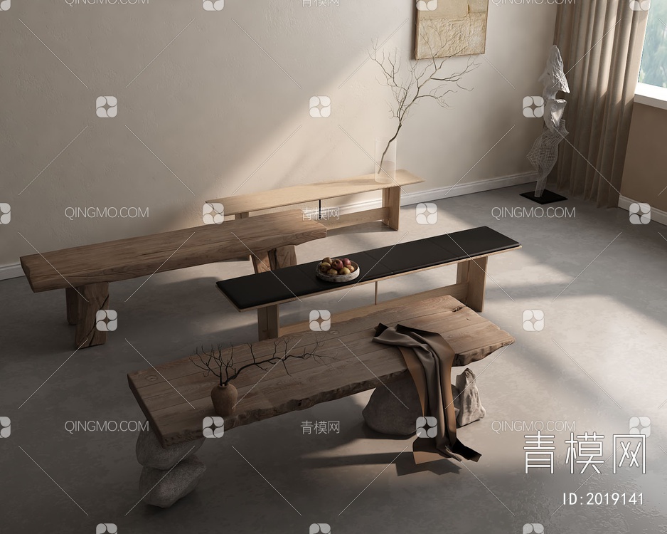凳子 长条凳3D模型下载【ID:2019141】