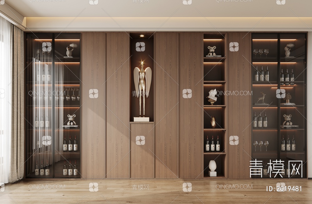 玻璃酒柜 雕塑摆件3D模型下载【ID:2019481】