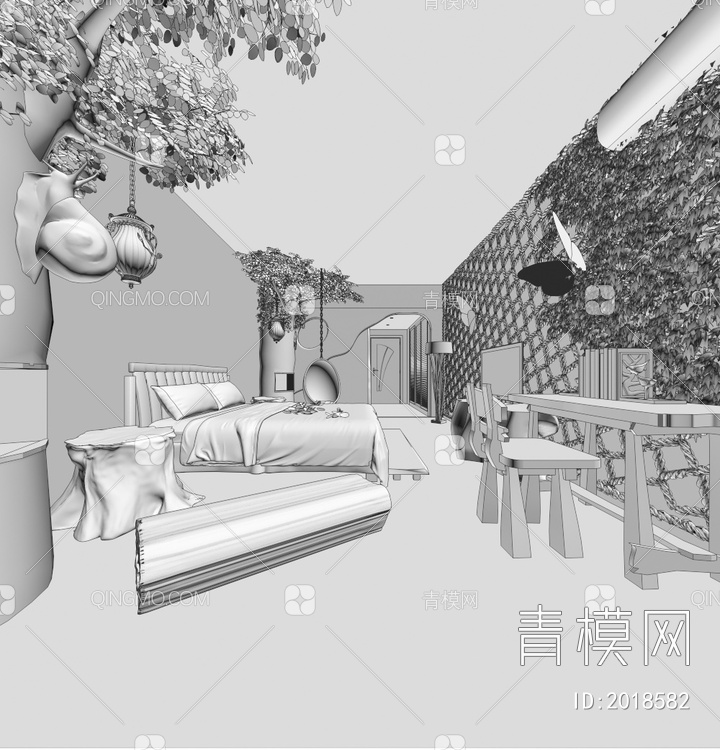 主题酒店客房3D模型下载【ID:2018582】