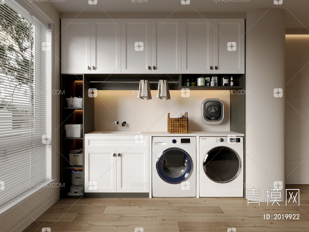 洗衣机柜组合 一体化洗衣机烘干机3D模型下载【ID:2019922】