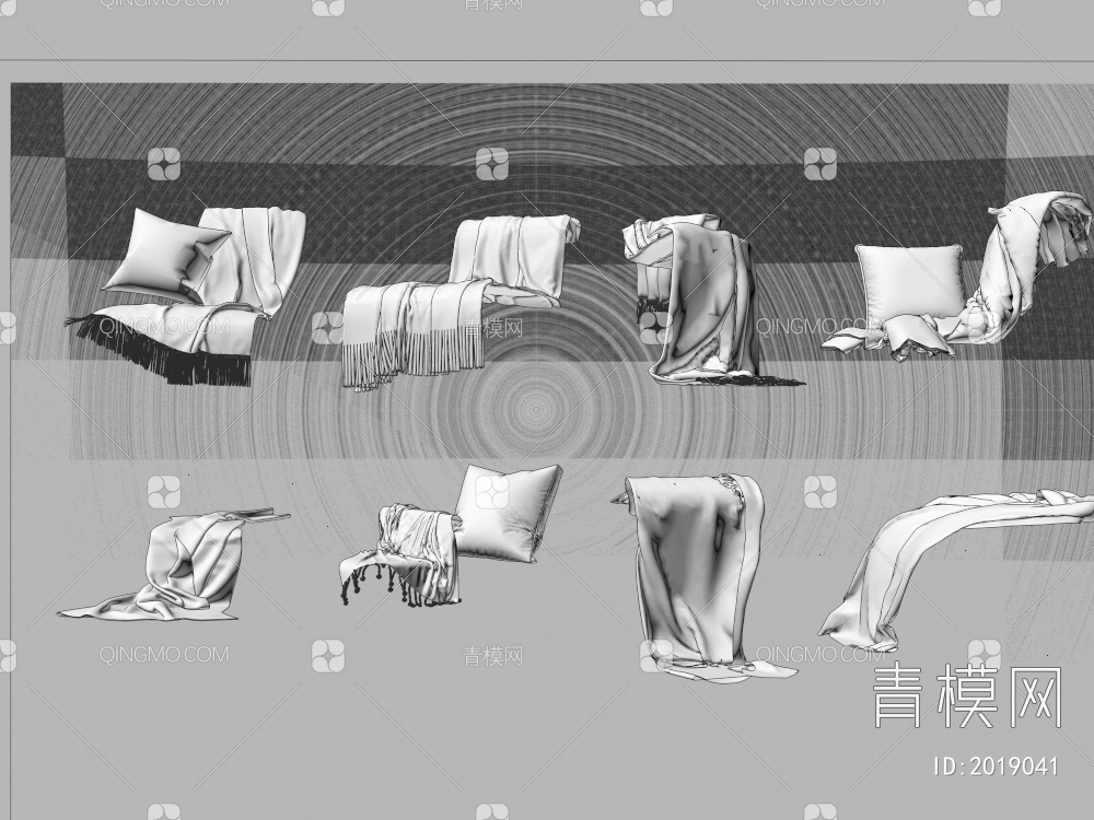 床品 布艺毯子 搭巾 编织毯子 抱枕 枕头3D模型下载【ID:2019041】