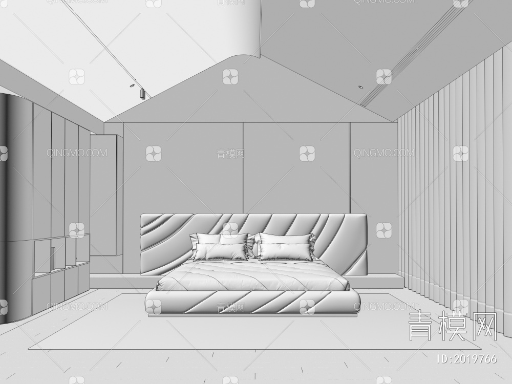 卧室  家居卧室  双人床  衣柜3D模型下载【ID:2019766】