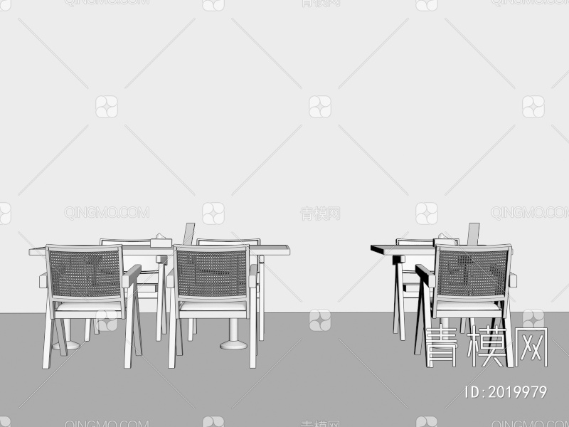藤编餐桌椅组合3D模型下载【ID:2019979】