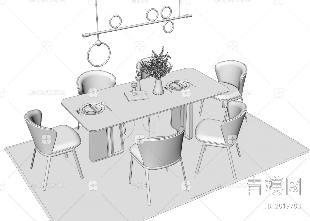 餐桌椅 吊灯组合3D模型下载【ID:2019703】