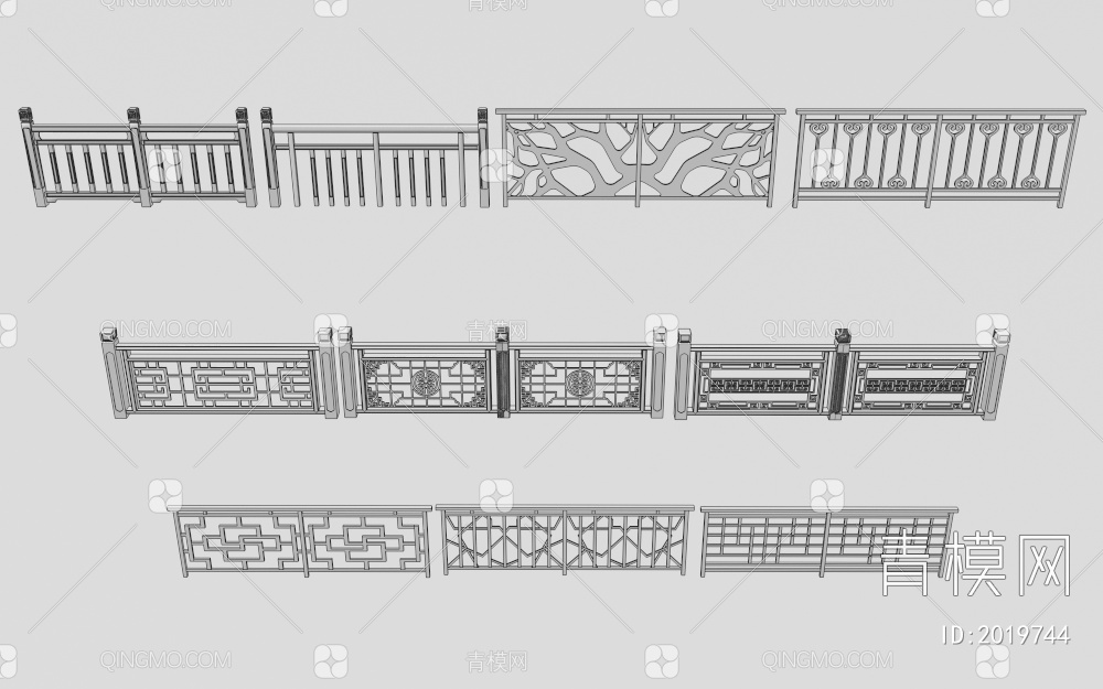 木栏杆3D模型下载【ID:2019744】