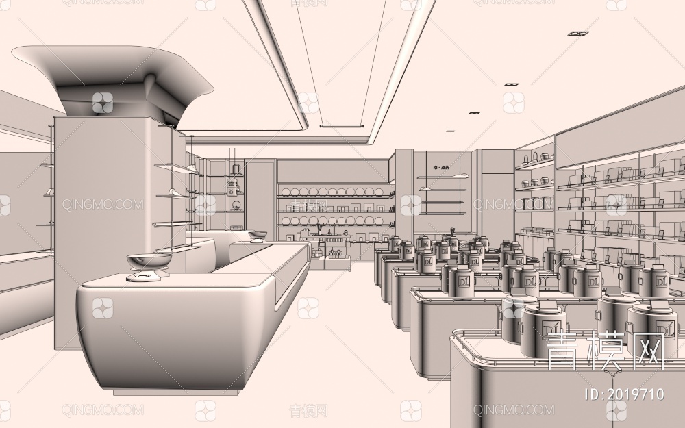 茶叶店 收银台 茶柜 茶壶茶叶3D模型下载【ID:2019710】