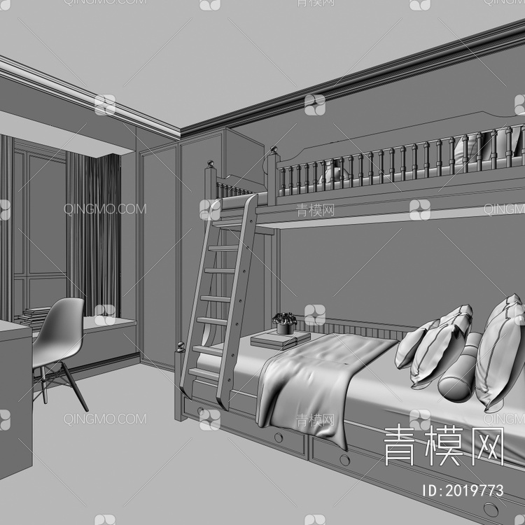 儿童房 上下床3D模型下载【ID:2019773】