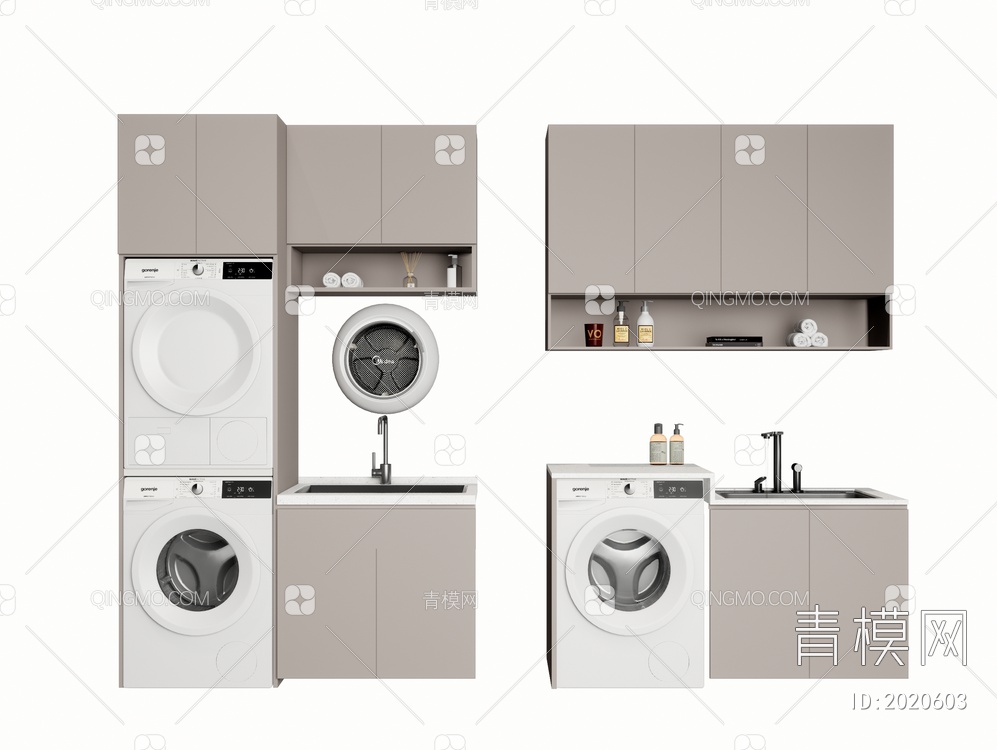 阳台洗衣柜  洗衣机组合SU模型下载【ID:2020603】
