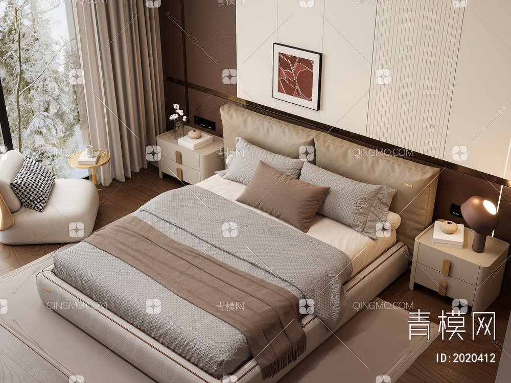 家居卧室 双人床 主卧 饰品摆件3D模型下载【ID:2020412】