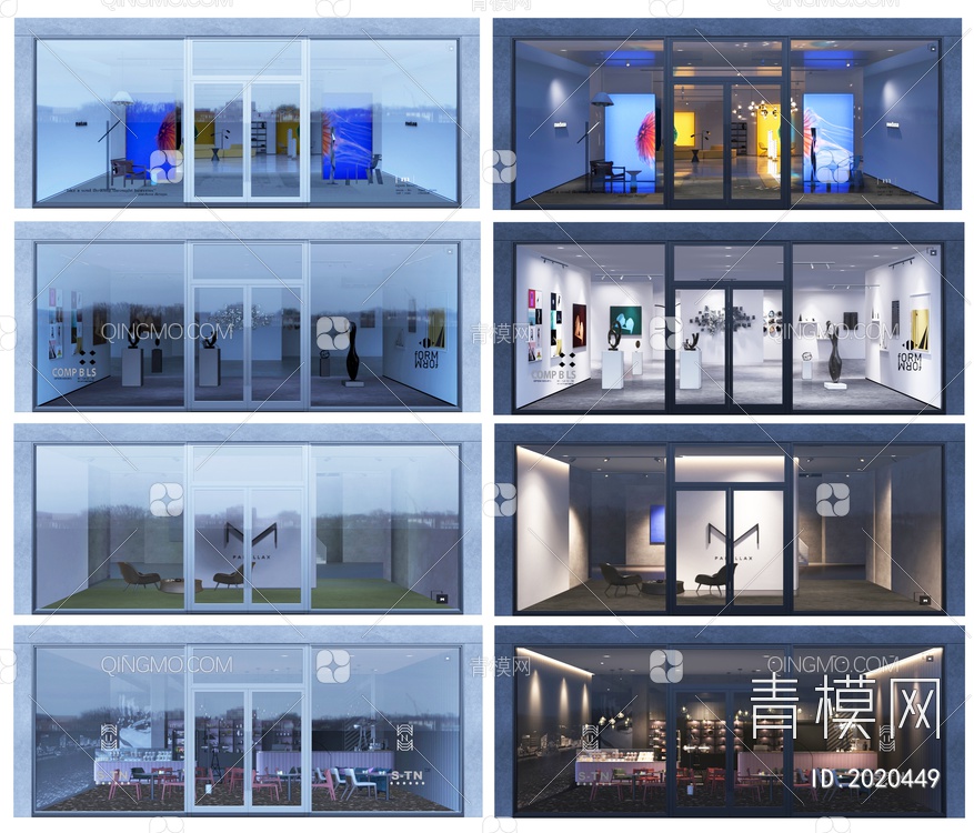 PSD免抠商业店铺玻璃橱窗日景夜景贴图psd下载【ID:2020449】