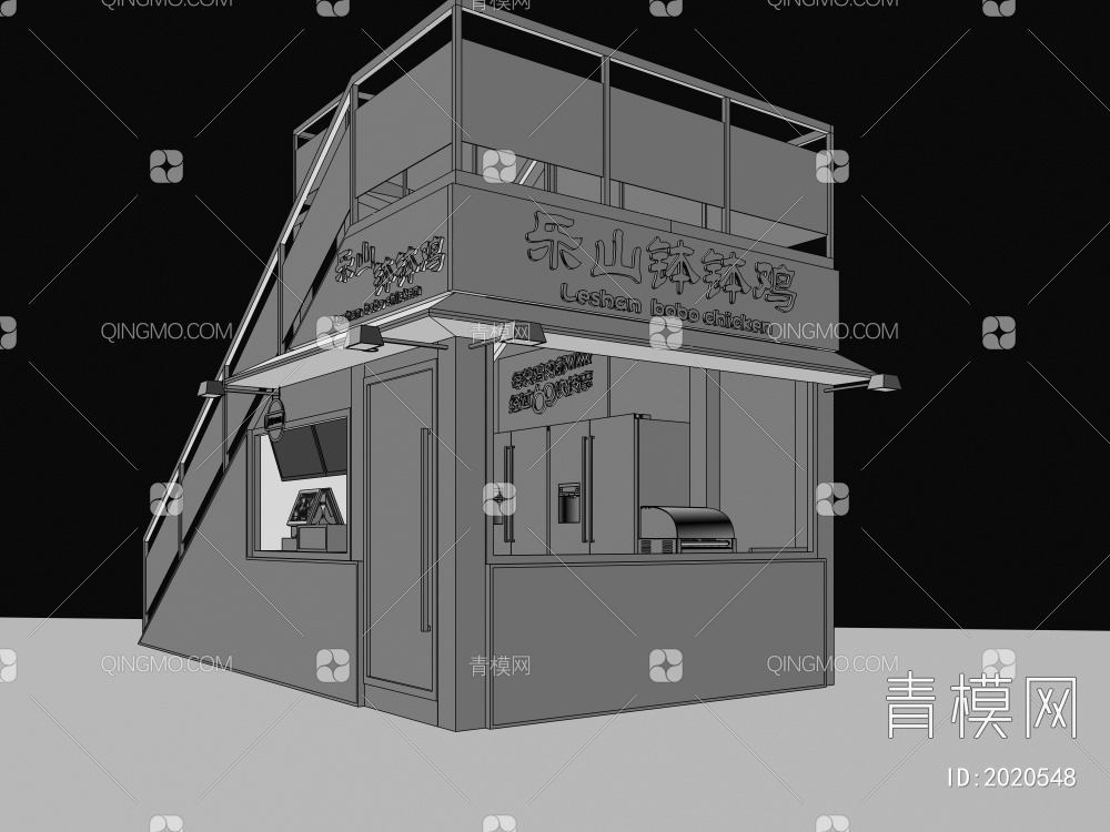 钵钵鸡大排档 餐厅门头 门面3D模型下载【ID:2020548】