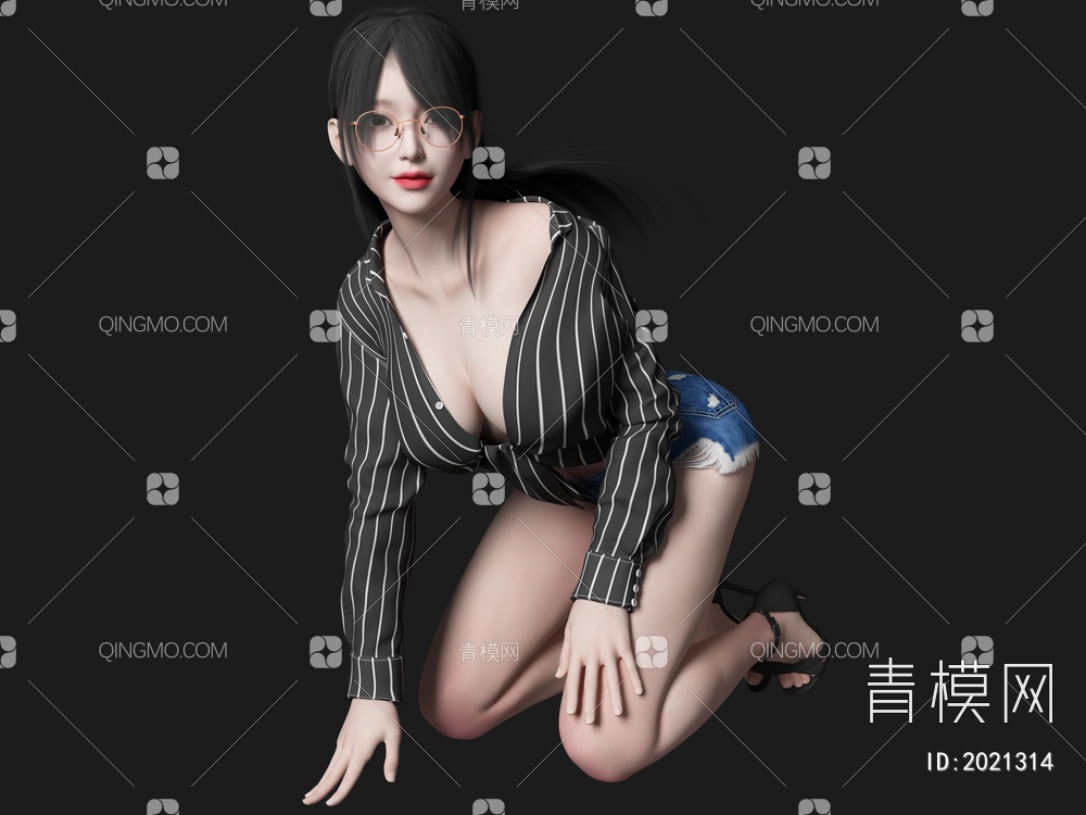 戴眼镜的女人 美女人物3D模型下载【ID:2021314】