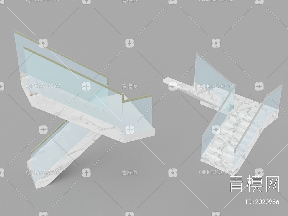 玻璃扶手楼梯SU模型下载【ID:2020986】
