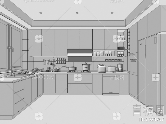 开放式厨房3D模型下载【ID:2020757】