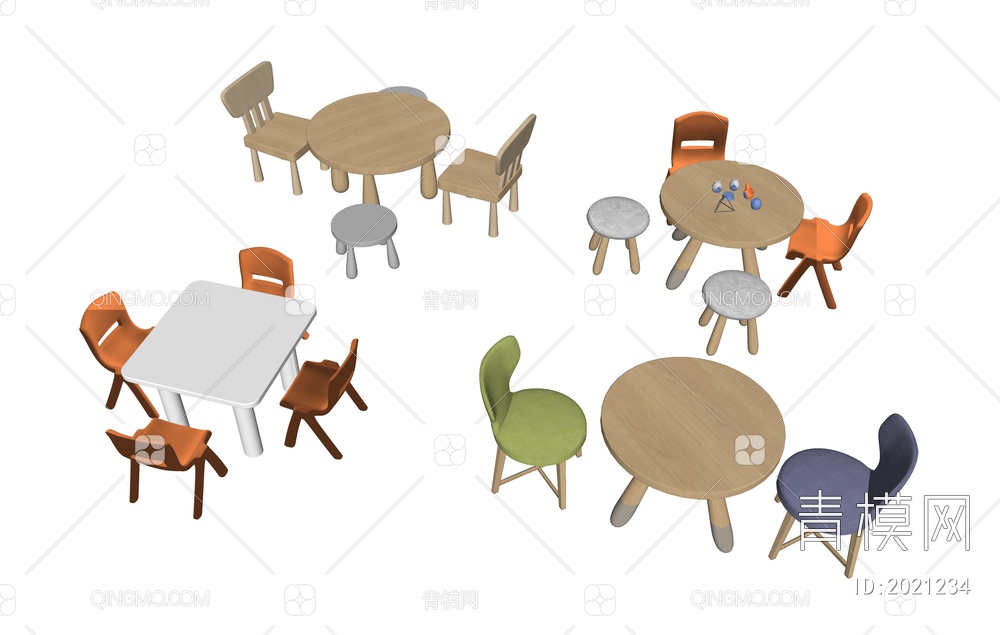 儿童桌椅组合SU模型下载【ID:2021234】