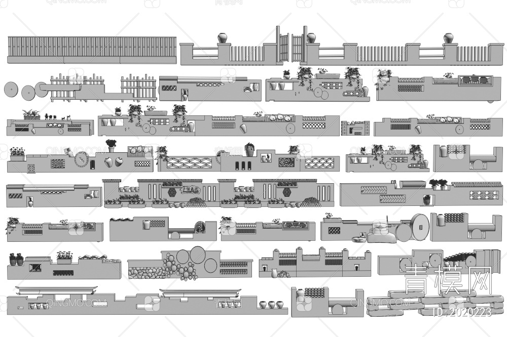乡村景墙3D模型下载【ID:2020223】