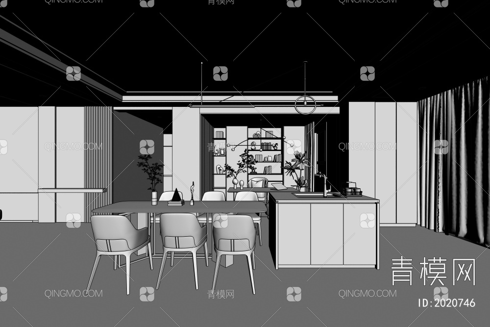 客餐厅 沙发背景墙3D模型下载【ID:2020746】