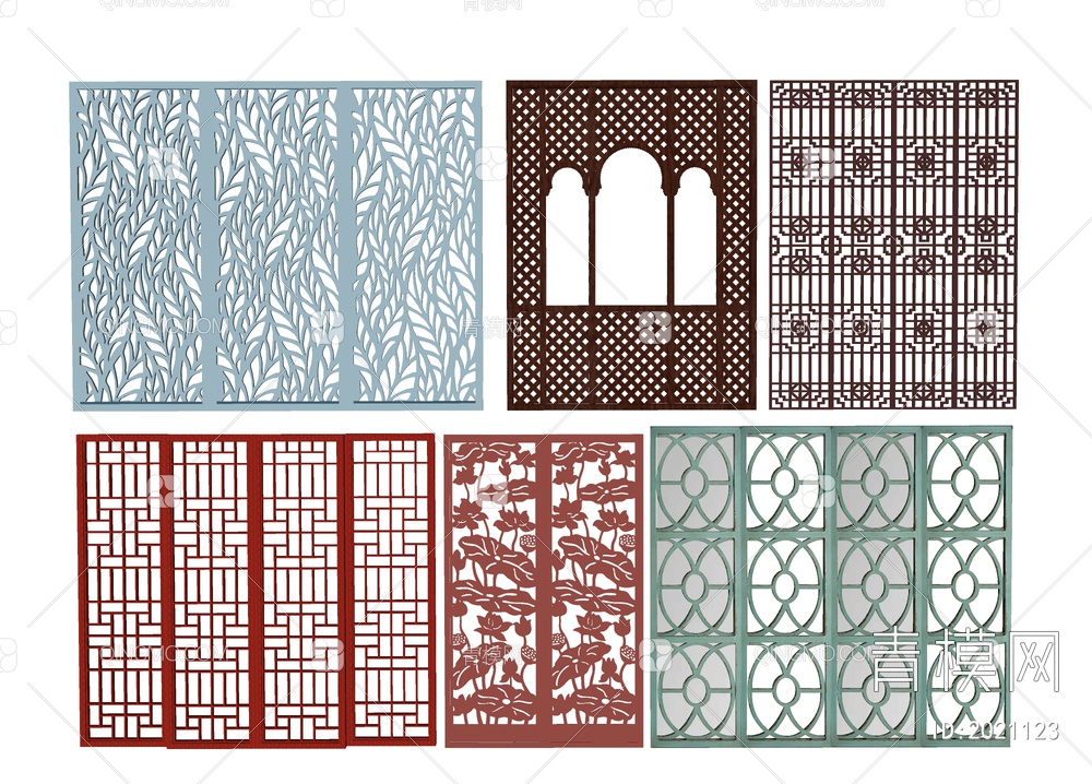 镂空木屏风 雕花隔断SU模型下载【ID:2021123】