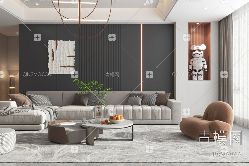客厅 沙发背景墙3D模型下载【ID:2020752】
