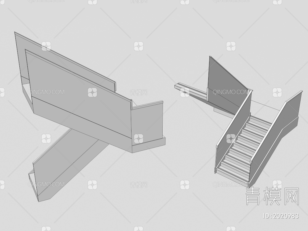 玻璃扶手楼梯3D模型下载【ID:2020983】