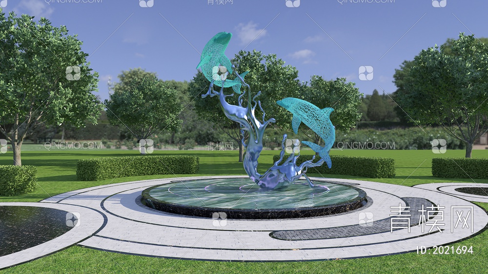 户外城市几何海豚雕塑小品3D模型下载【ID:2021694】
