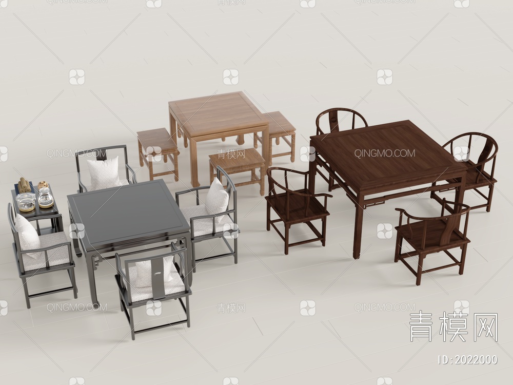 八仙桌餐桌椅茶桌椅SU模型下载【ID:2022000】