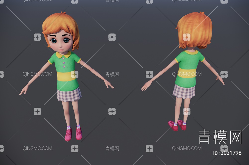绿衣服黄头发的女孩SU模型下载【ID:2021798】