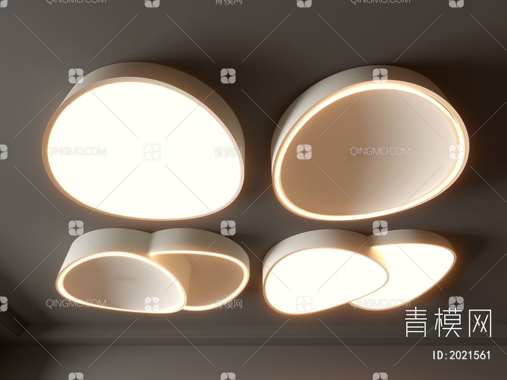 吸顶灯 圆形吸顶灯 卧室灯 艺术造型灯具 时尚客厅灯组合3D模型下载【ID:2021561】