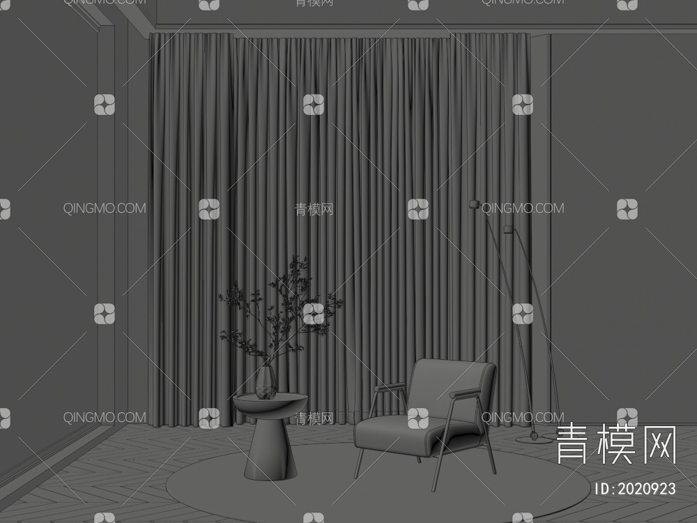 窗帘 休闲椅 茶几3D模型下载【ID:2020923】