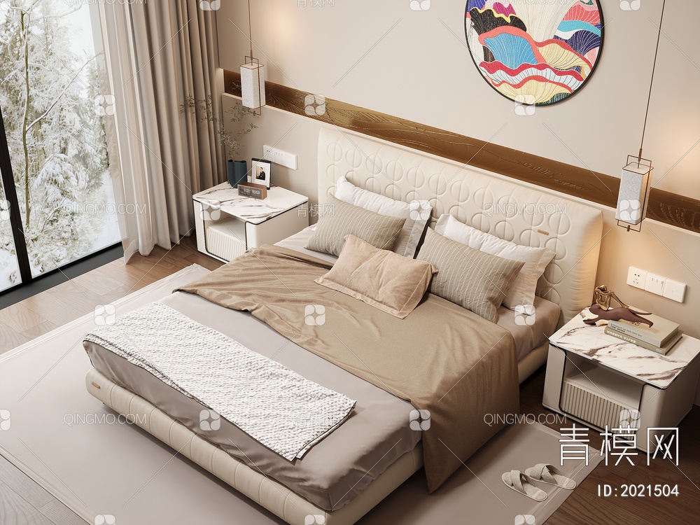 家居卧室 双人床 主卧 饰品摆件3D模型下载【ID:2021504】
